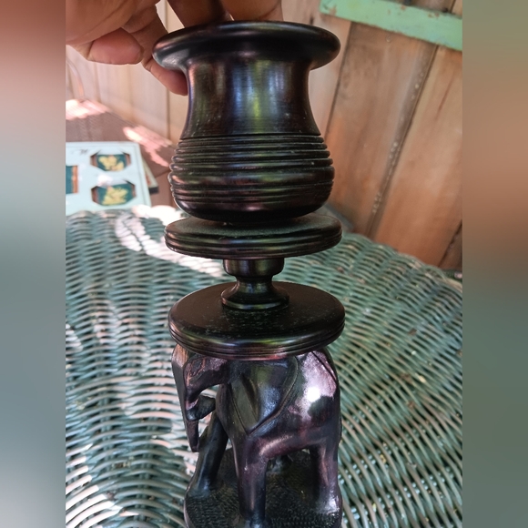 Vintage Ebony Wood hand carved elephant candlestick candle holder - Picture 3 of 10